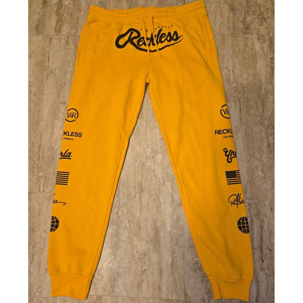 Young & Reckless Los Angeles Sweatpants Mens XL Yellow‎ Graphic Print